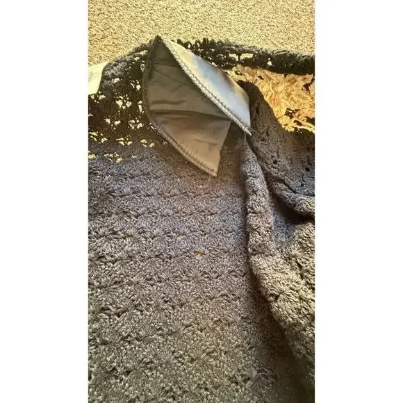 Vintage AGW Division of Graff Black Open Knit Cardigan XL Floral Embroidered - Picture 8 of 11